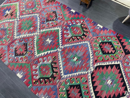 Vintage Handmade 5 x 9.4 Rug, Flatwoven Oushak Rug, Rustic Rug, Flat Weave Rug, Turkish KILIM Rug, Farmhouse Rug, Vintage Wool rug