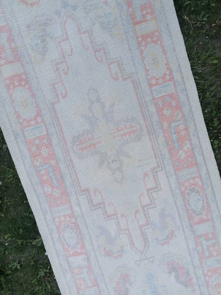 2'10x13'4 oushak wool runner, turkish oushak new produced handmade rug, muted hallway runner rug