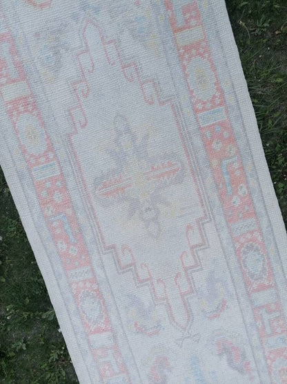 2'10x13'4 oushak wool runner, turkish oushak new produced handmade rug, muted hallway runner rug
