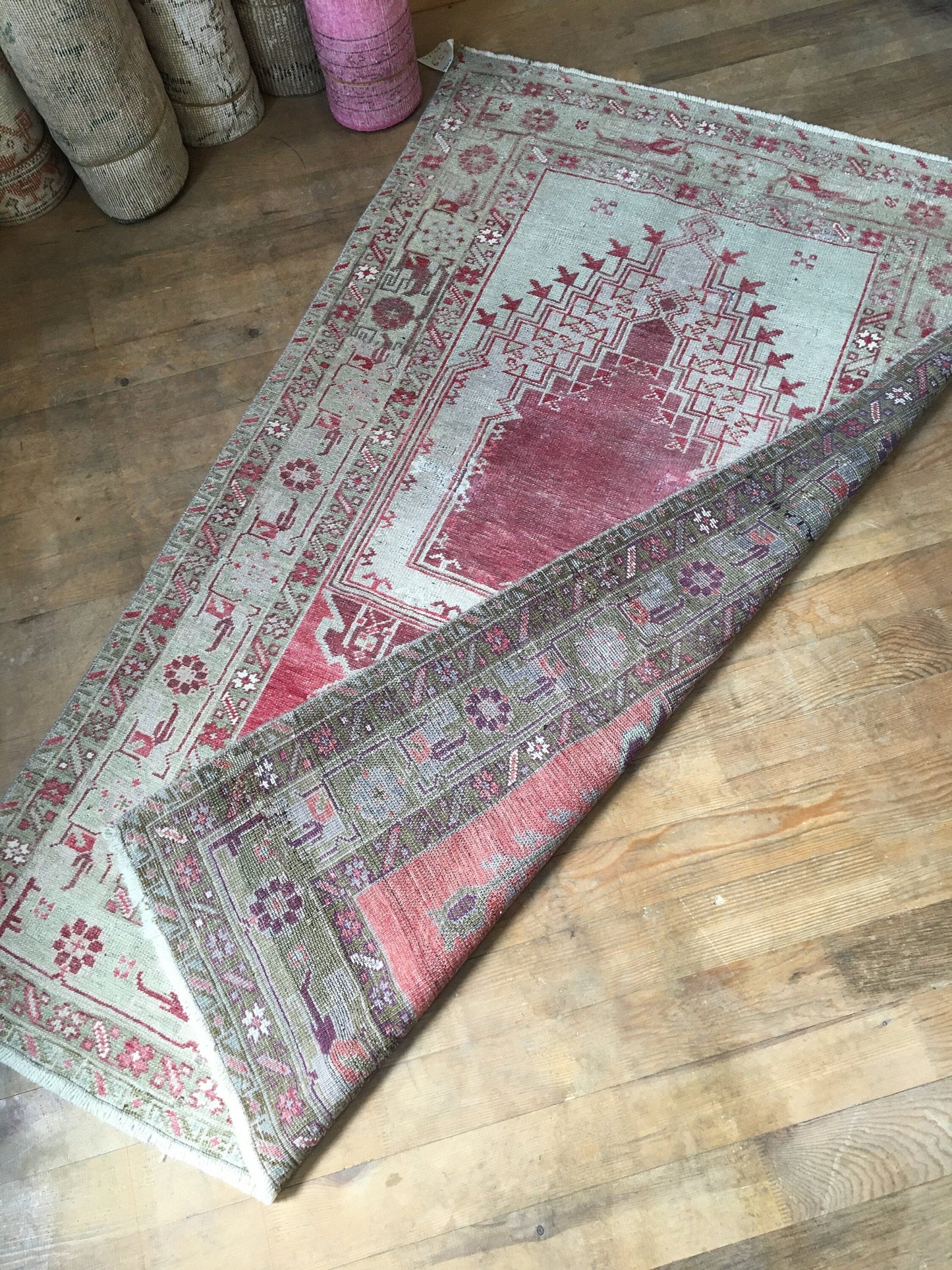 3x5 feet muted handmade turkish area rug, vintage oushak floor rug, red kitchen middle rug, beige wool bedroom rug, living room accent rugs