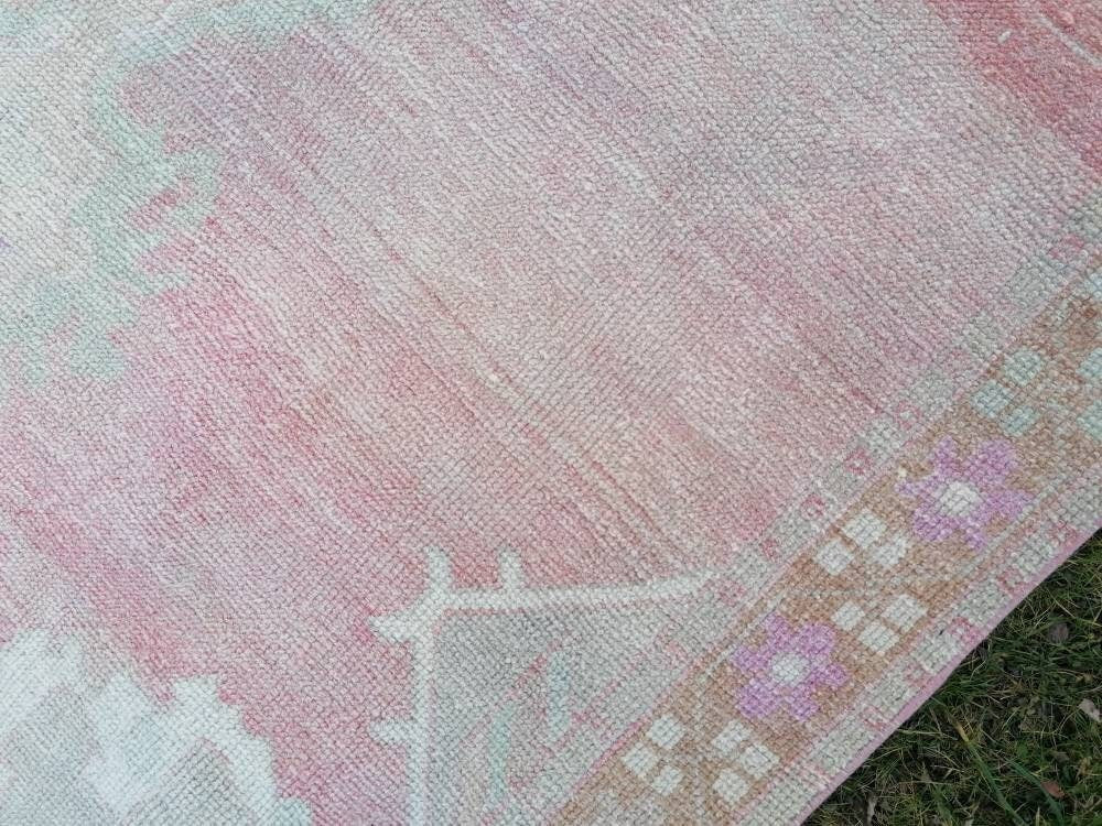 Vintage oushak rug 5'2x10'4 pastel turkish handmade rug, living room rug