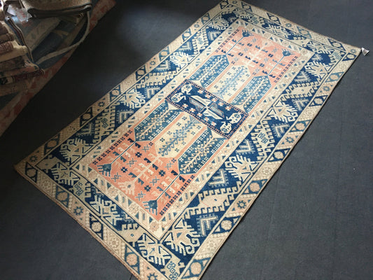 4x8 feet blue kitchen floor rug, medium size turkish bedroom bohemian area rug, living room etnique anatolian rug, vintage hallway wool rugs