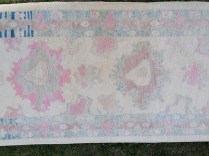 Turkish muted oushak runner rug 3x16'9 new production oushak runner rug, hallway oushak hand made wool rug
