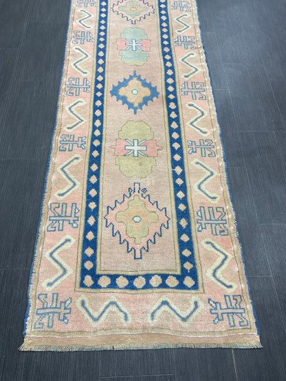 New Hand Knotted Runner Rug 2.7 x 13.3 Long Muted Turkish Runner Rug Muted Oushak Runner Rug Hallway Runner Kitchen Runner Rug Wool Runner