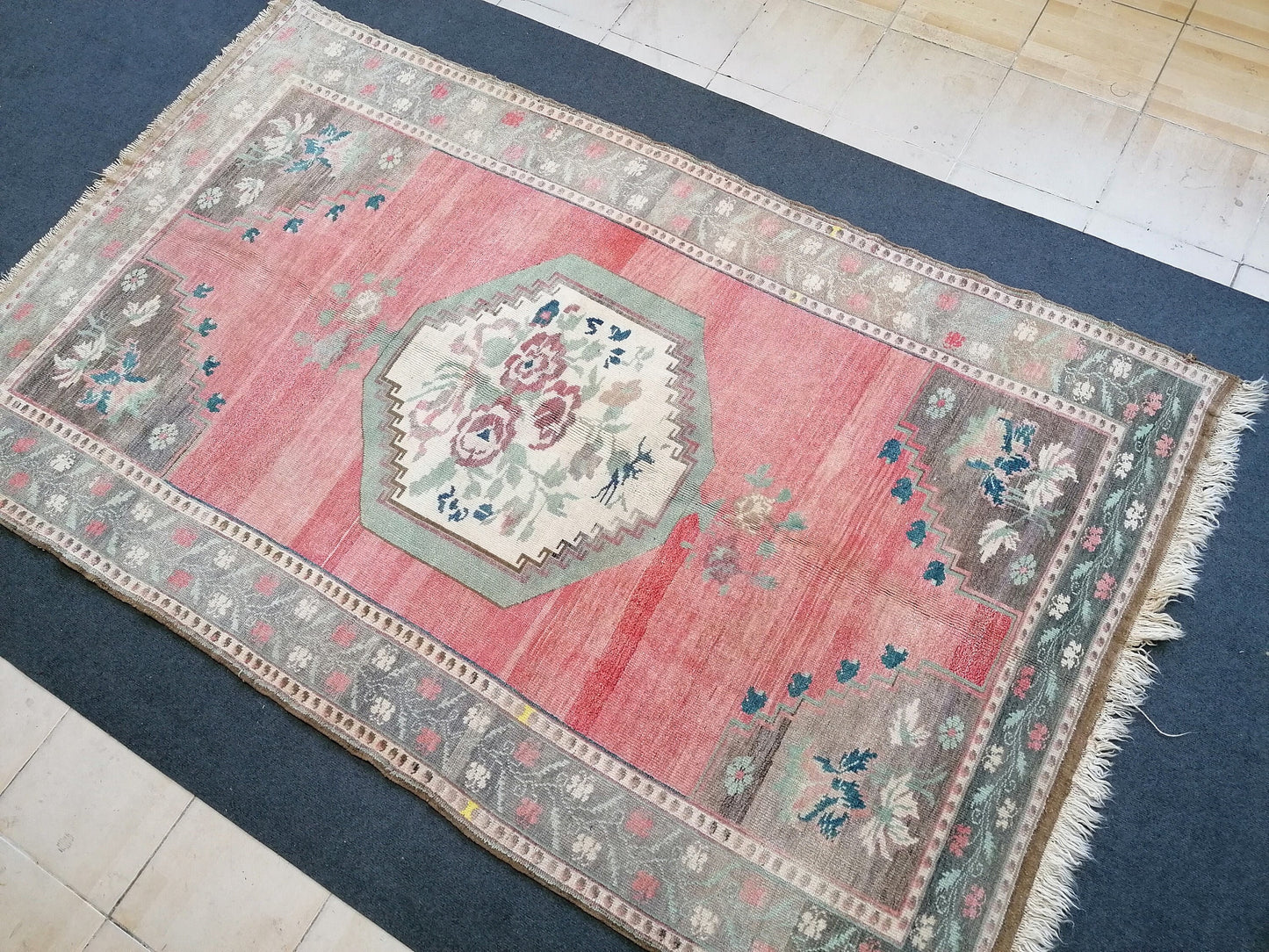 Turkish rug 5'2x8'6 vintage large rug, oushak hand made wool rug, living room rug, kitchen rug,bohemian rug