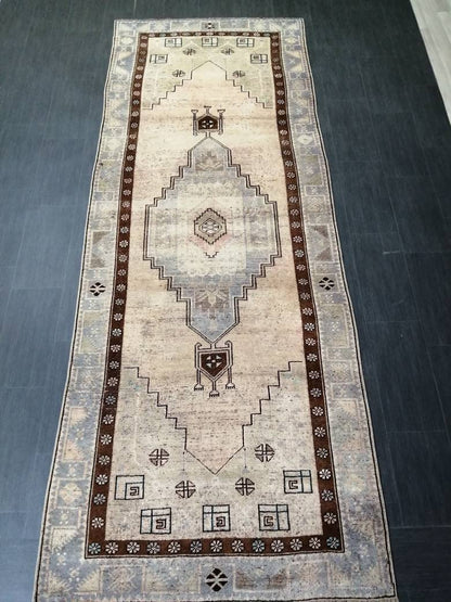 Oushak Runner Rug 4 x 11.2 Turkish Runner Rug Vintage Runner Hallway Runner Rug Kitchen Runner Rug Muted Runner Rug Oriental Runner Carpet