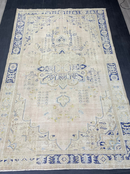 Large Distressed RUG 7x11 Muted TURKISH Antique Rug Vintage Persian Rug Vintage Rug Wool Oushak Rug HandMade Rug Hand Knotted Rug