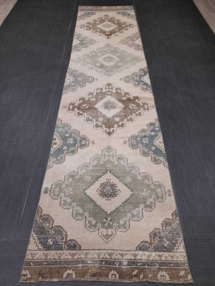 Distressed Runner Rug 2.8 x 12.3  Vintage Turkish Runner Rug Vintage Runner Rug Hallway Runner Rug Kitchen Runner Rug Wool Runner Rug
