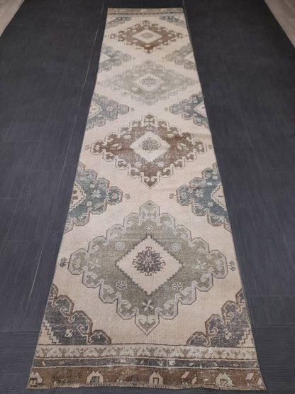 Distressed Runner Rug 2.8 x 12.3  Vintage Turkish Runner Rug Vintage Runner Rug Hallway Runner Rug Kitchen Runner Rug Wool Runner Rug