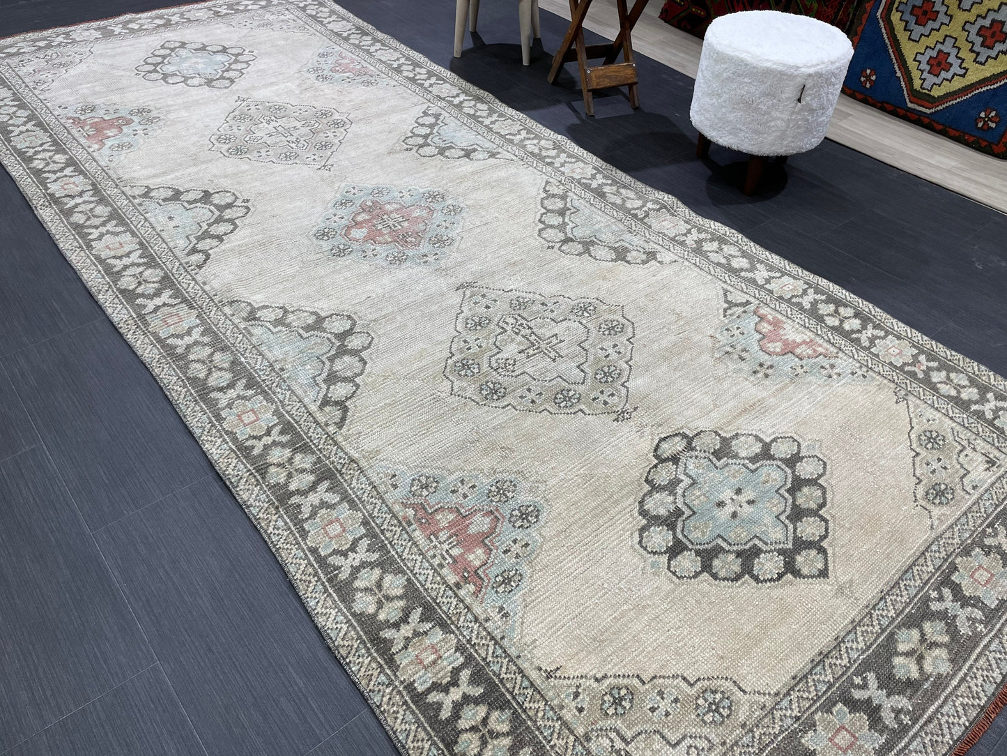 Antique Runner RUG 4.3 x 10.4 TURKISH Oushak Rug Vintage Runner Rug Vintage Runner Rug Wool Oushak Rug Handmade Rug Hand Knotted Rug