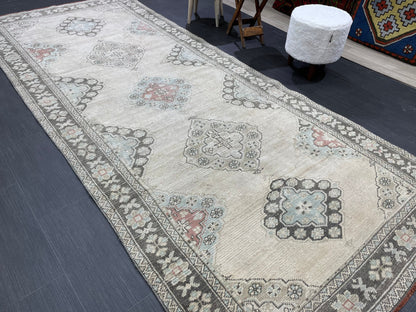 Antique Runner RUG 4.3 x 10.4 TURKISH Oushak Rug Vintage Runner Rug Vintage Runner Rug Wool Oushak Rug Handmade Rug Hand Knotted Rug