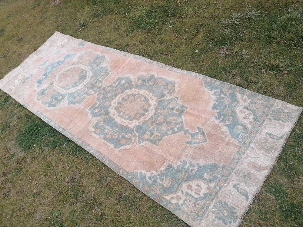 3.10 x 10.7 Muted vintage rug, oushak runner rug  hallway runner, kitchen vintage anatolian rug