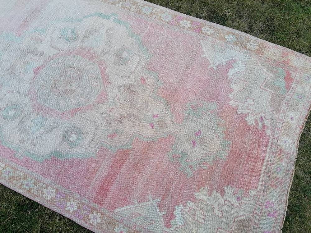 Vintage oushak rug 5'2x10'4 pastel turkish handmade rug, living room rug