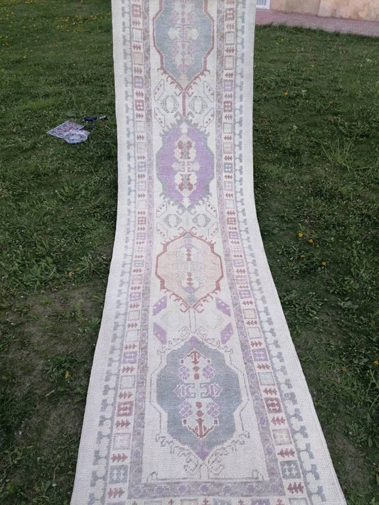 3x12'6 oushak wool runner, turkish oushak new production handmade rug, hallway runner rug