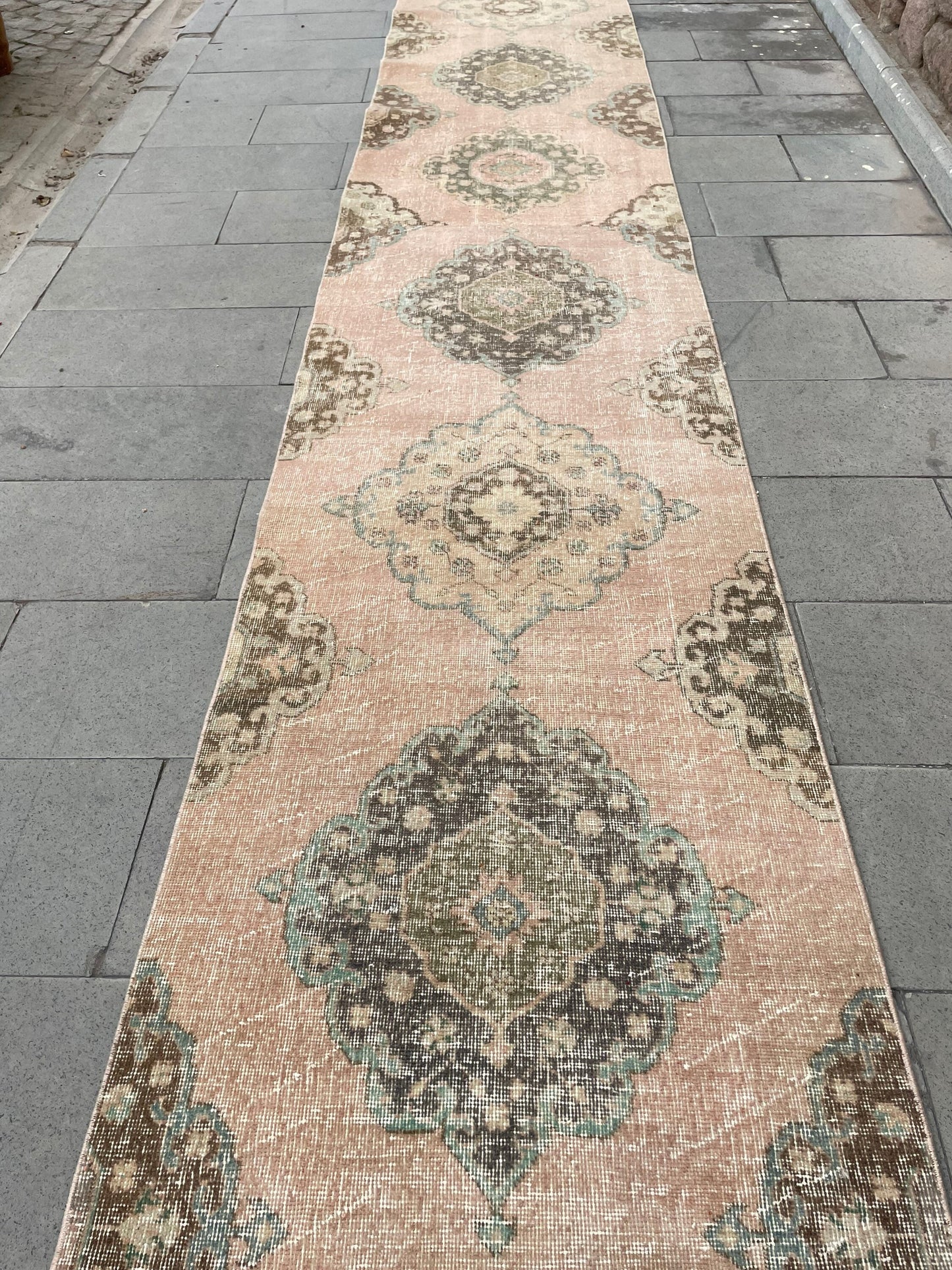 Handmade Extra Long Turkish 2.8 x 21.8 Runner, Very Long Oushak Runner Rug, Vintage Runner Rug, Pink XL Stairs Runner Rug Staircase Runner