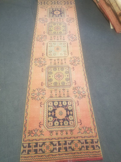 Oushak turkish runner rug, vintage rug, vintage oushak runner rug, vintage anatolian rug,unique hand made rug,kitchen runner rug 11'10x3' ft