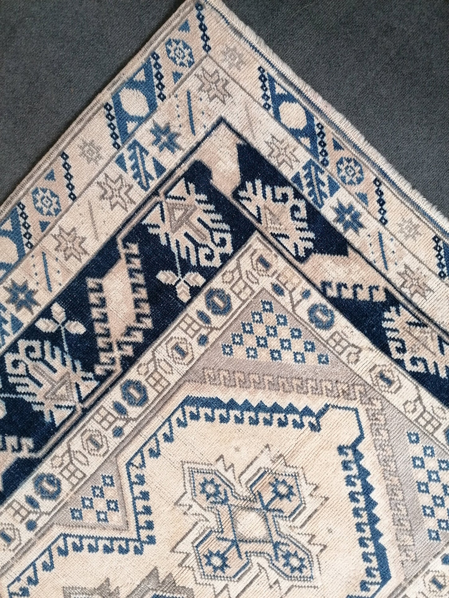 Vintage handmade rug, turkish wool rug 4'11x7'4  blue vintage oushak rug, bohemian rug