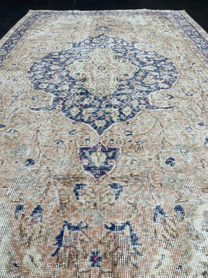 Persian RUG Vintage TURKISH 5 x 8.7 Rug Blue Vintage Rug Wool Oushak Rug Handmade Rug Hand Knotted Rug Natural Wool Rug