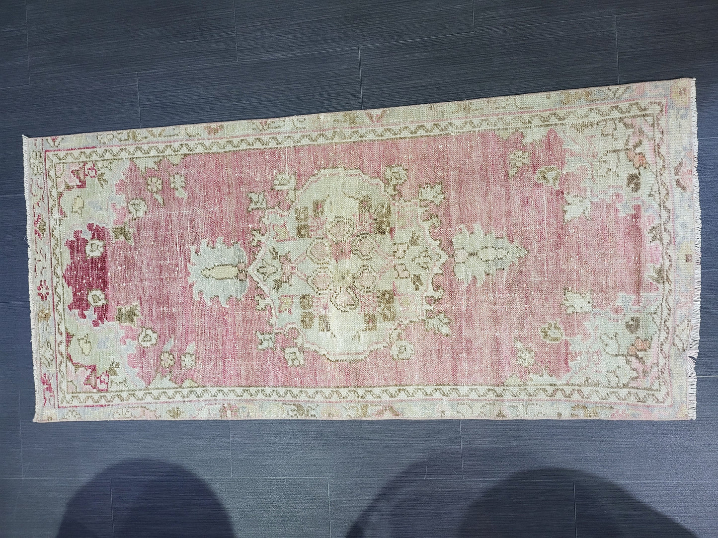 Vintage Rug, TURKISH 2.2 x 4.8 HANDMADE Rug, Vintage Persian Rug, Oushak Rug, Turkish Oushak Rug, Vintage Handknotted Rug, Wool Rug
