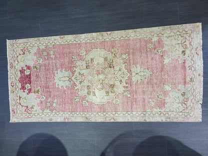 Vintage Rug, TURKISH 2.2 x 4.8 HANDMADE Rug, Vintage Persian Rug, Oushak Rug, Turkish Oushak Rug, Vintage Handknotted Rug, Wool Rug