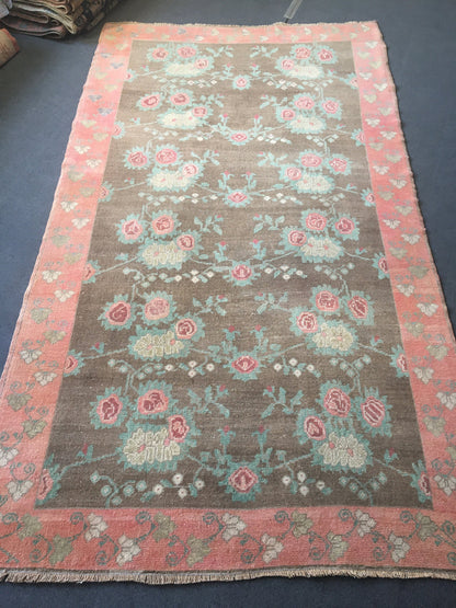 4.4x7.8 feet wool natural brown kitchen area rug, turkish handmade pink bedroom rug, large bathroom floor rug, hallway middle vintage rugs