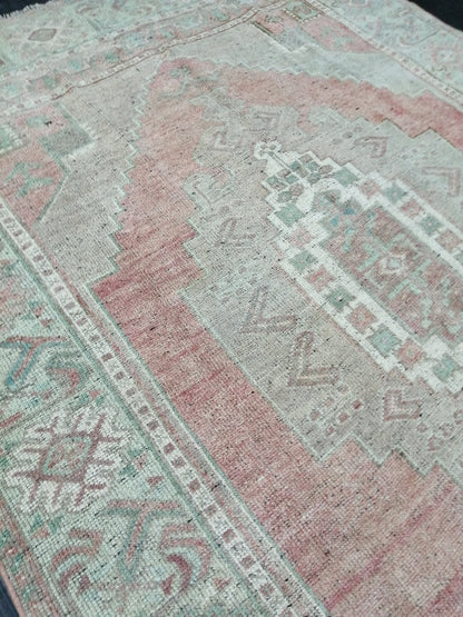 Muted Vintage Runner Rug 10.3 x 4.7  Hallway Runner Rug Kitchen Runner Rug Wool Runner Rug Wool Oushak Runner