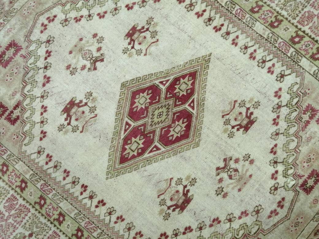 WOOL RUG Turkish Area Rug 5.3 x 7 Pink Vintage Rug Fan Hand Made Cute Oushak Rug Persian Muted Rug Earth Tones Rug Wool Pile Rug Rustic Rug