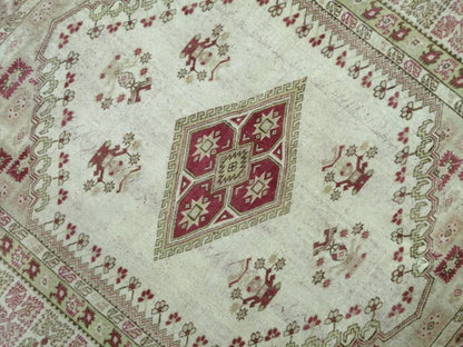 WOOL RUG Turkish Area Rug 5.3 x 7 Pink Vintage Rug Fan Hand Made Cute Oushak Rug Persian Muted Rug Earth Tones Rug Wool Pile Rug Rustic Rug