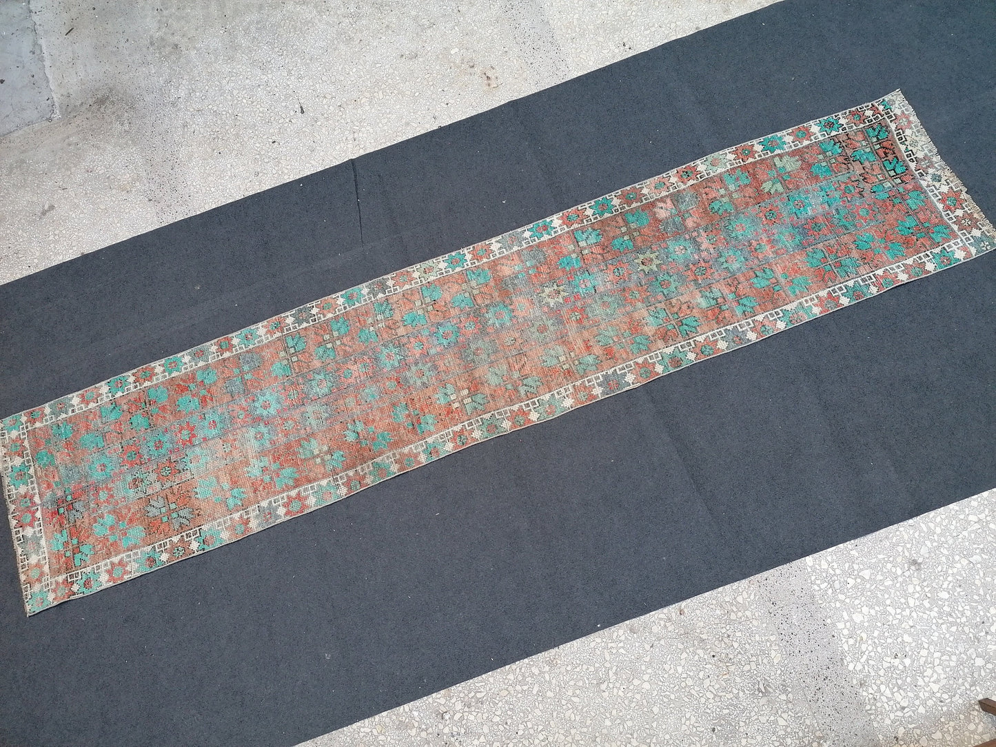 12x2'6 oushak turkish rug, vintage turkish rug,oushak vintage rug,vintage rug,kitchen rug, vintage anatolian rug,unique hand made patchwork