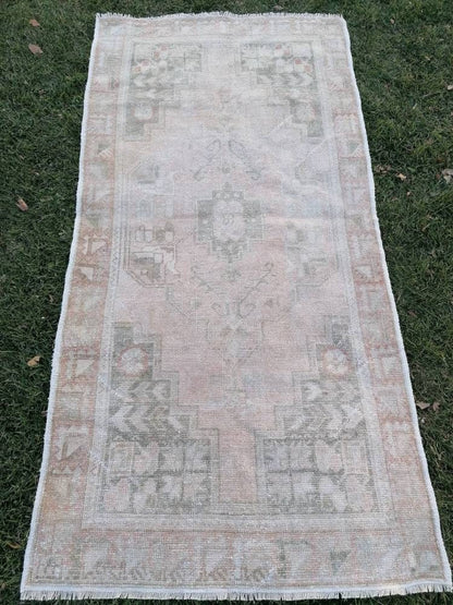 Pastel vintage rug, handmade wool rug, muted vintage rug 3'6x7 oushak runner
