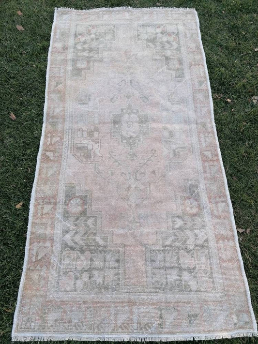 Pastel vintage rug, handmade wool rug, muted vintage rug 3'6x7 oushak runner