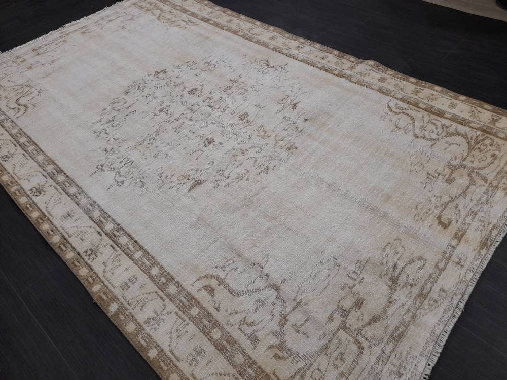 Neutral Oriental Rug 5.2 x 8 TURKISH Oushak Rug Distressed Vintage Antique Rug Vintage Wool Distressed Rug Neutral Hand Made Rug