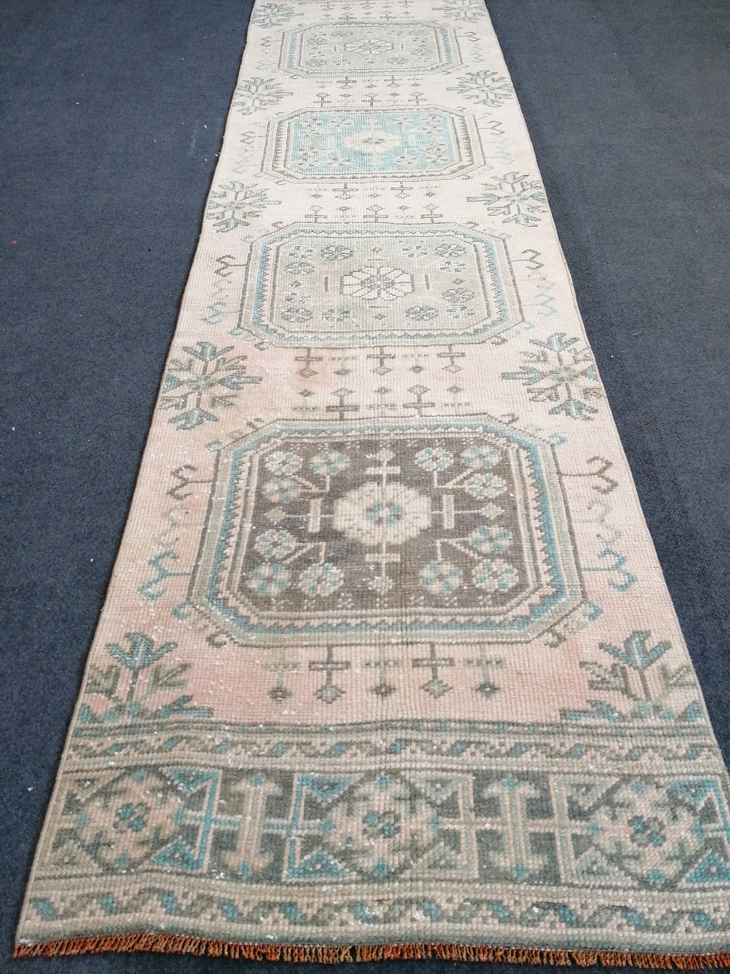 2.6 x 10.8 turkish runner rug, vintage oushak runner rug ,kitchen runner rug, hallway runner rug