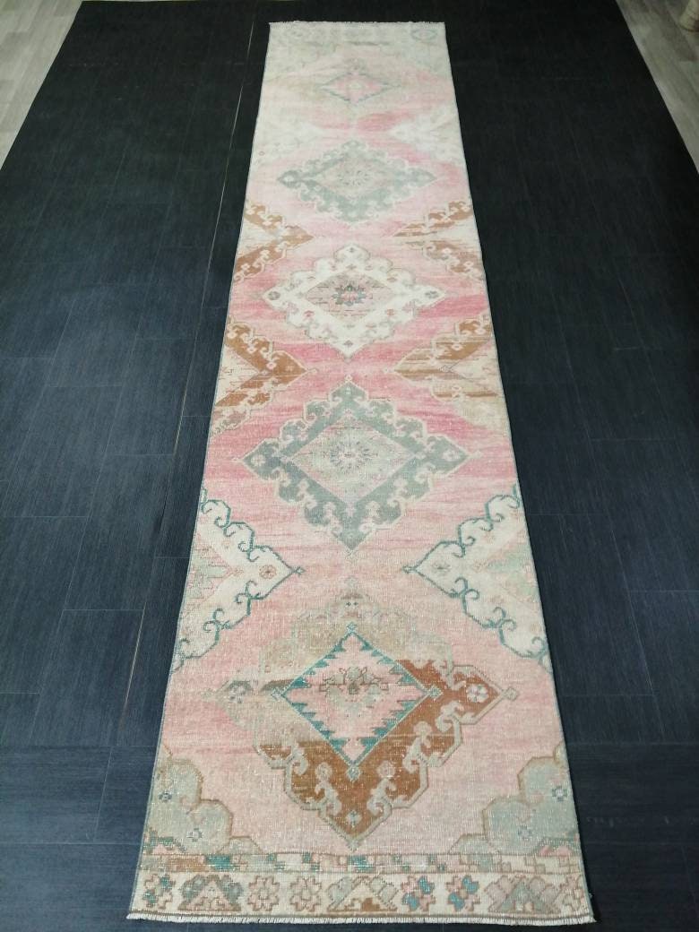 Muted Oushak Runner Rug 3 x 13.2 Turkish Runner Rug Vintage Runner Rug Hallway Runner Rug Muted Kitchen Runner Rug Muted Persian Runner