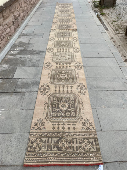 Handmade Extra Long Turkish Runner  Rug,Very Long Hand Knotted Runner Rug 2.3 x 21.3 Vintage Runner Rug XL Muted Runner Rug Staircase Runner