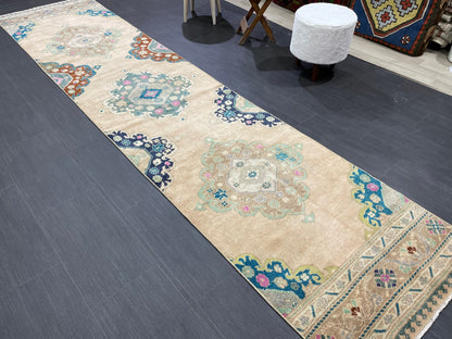 Handmade Runner RUG 2.5 x 11.5TURKISH Oushak Rug Vintage Runner Rug Vintage Runner Rug Wool Oushak Rug Antique Rug Hand Knotted Rug