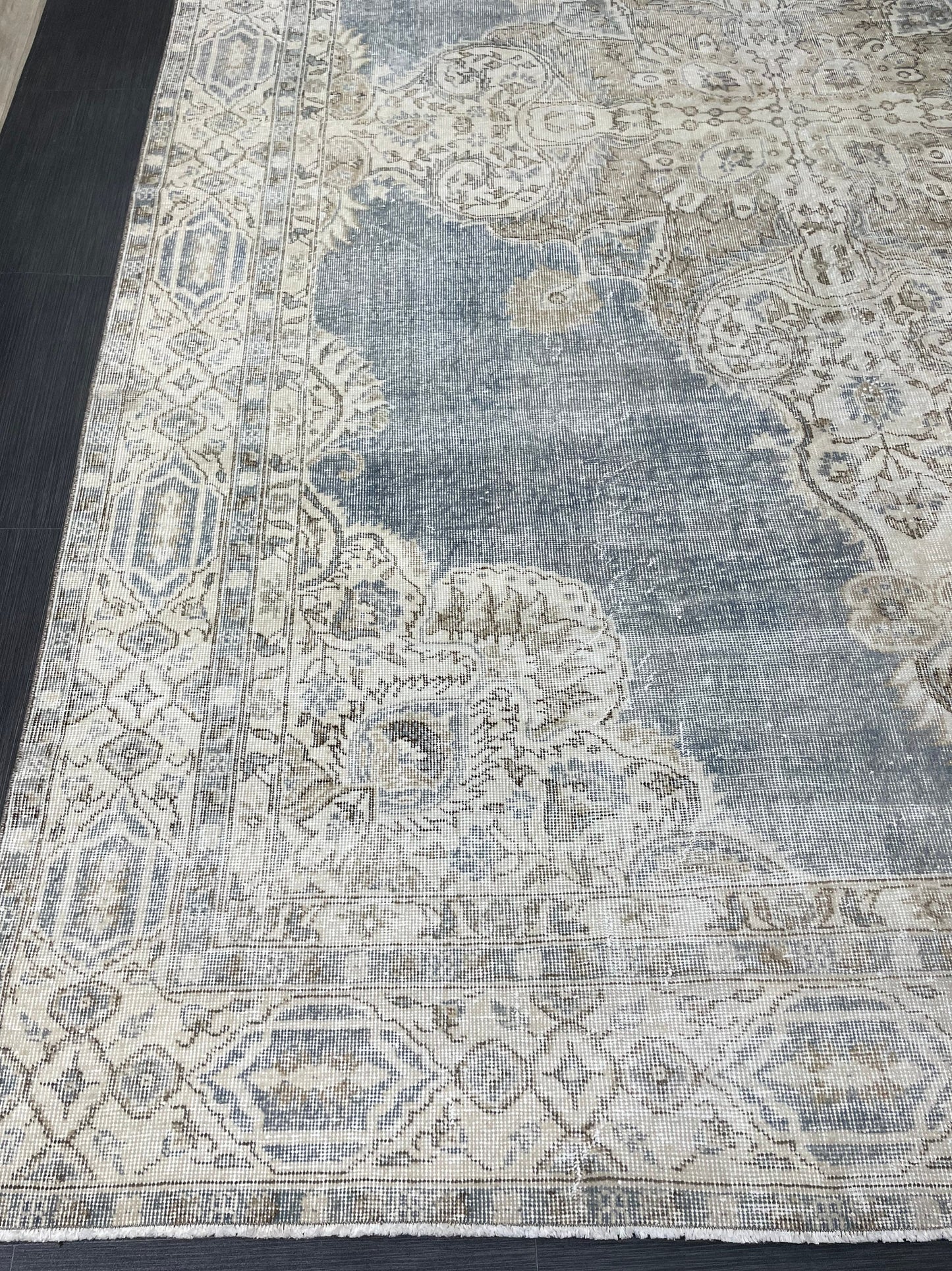 Denim Blue TURKISH HAND MADE Rug 7.7 x 11.5 Vintage Distressed Rug Oushak Rug   Traditional Rug Oriental Rug Vintage Floral Rug Wool Rug