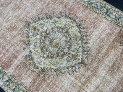 Vintage Rug TURKISH 6.2 x 9.5 Handmade Rug Vintage Persian Rug Oushak Rug  Hand Knotted RugTurkish Oushak Rug Vintage Oushak Rug, Wool Rug