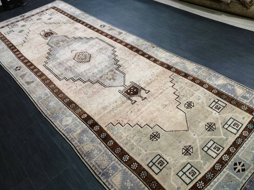 Oushak Runner Rug 4 x 11.2 Turkish Runner Rug Vintage Runner Hallway Runner Rug Kitchen Runner Rug Muted Runner Rug Oriental Runner Carpet