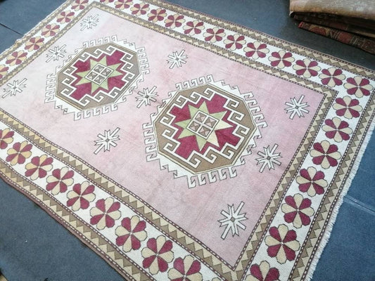 6.7 x 9.4 wool rug, oushak hand made rug, bohemian rug, living room rug