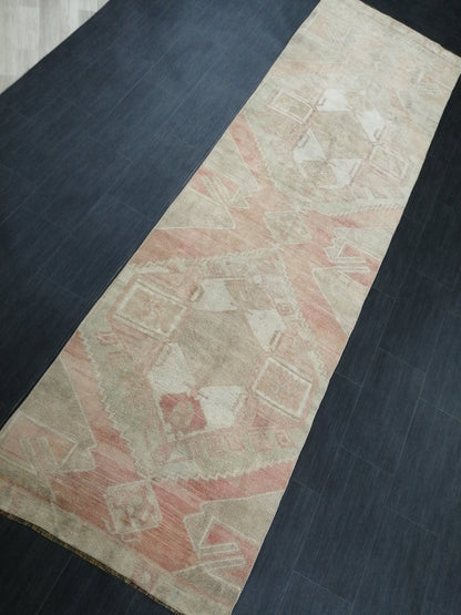 11.5 x 3.3  Muted Oushak Runner Rug Turkish Runner Rug Vintage Runner Rug Muted Hallway Runner Rug Kitchen Runner Rug Wool Runner