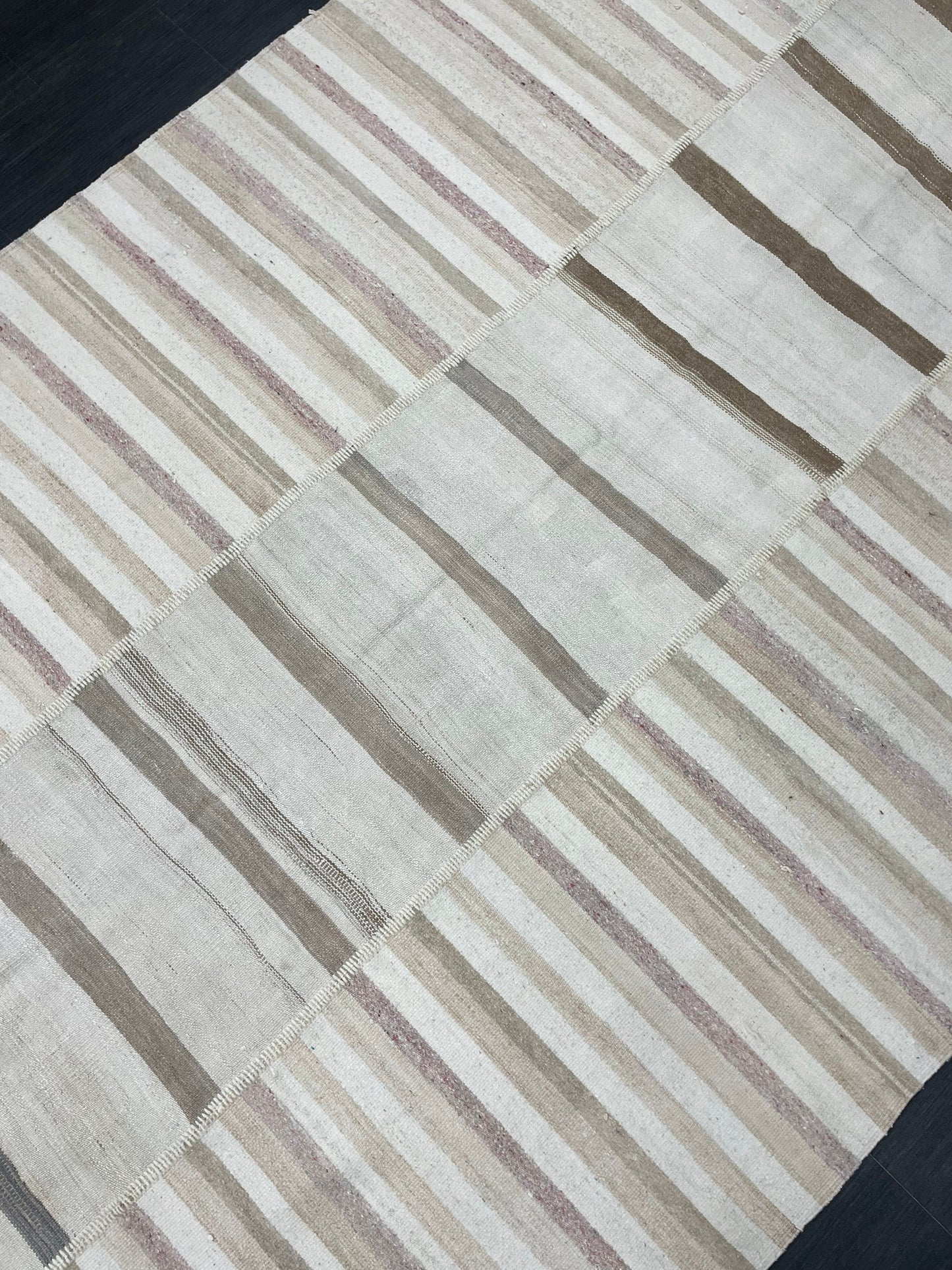 Neutral Vintage Rug 6.4 x 9.7 Stripe Wool Rug Muted Vintage Flat woven Rug Neutral Flatweave Carpet Stripped Rug Handmade Rug Turkish Kilim