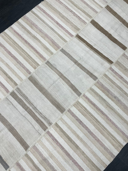 Neutral Vintage Rug 6.4 x 9.7 Stripe Wool Rug Muted Vintage Flat woven Rug Neutral Flatweave Carpet Stripped Rug Handmade Rug Turkish Kilim