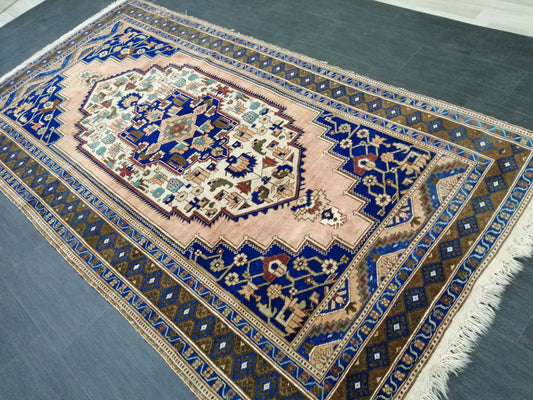 9.5 x 5 OUSHAK RUG Navy Blue TURKISH Oushak Rug Vintage Oushak Runner Rug Vintage Runner Rug Wool Oushak Rug Hand Made Rugs  Turkish Rug