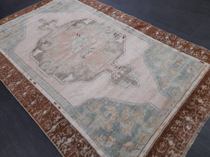 Wool Oushak Rug Vintage 4 x 6.4 Rug Muted Vintage Runner Rug Wool Oriental Rug Hand Made Rugs Vintage Turkish Rug Muted Persian Wool Rug