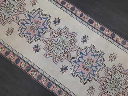 Hand Knotted Runner Rug 2.6 x 9 Vintage Turkish Runner XL Vintage Oriental Runner Rug Oushak Runner Rug Plush Soft Wool Runner Hand Made Rug