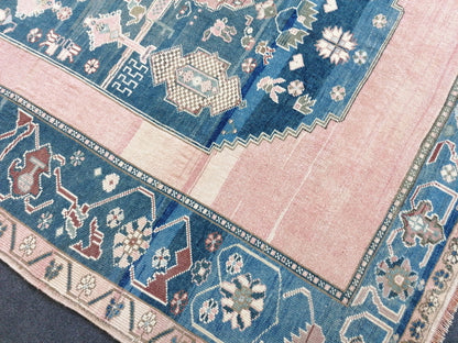 9x6'2 oushak vintage rug, turkish oushak rug rustic unsual tribal rug retro style rug