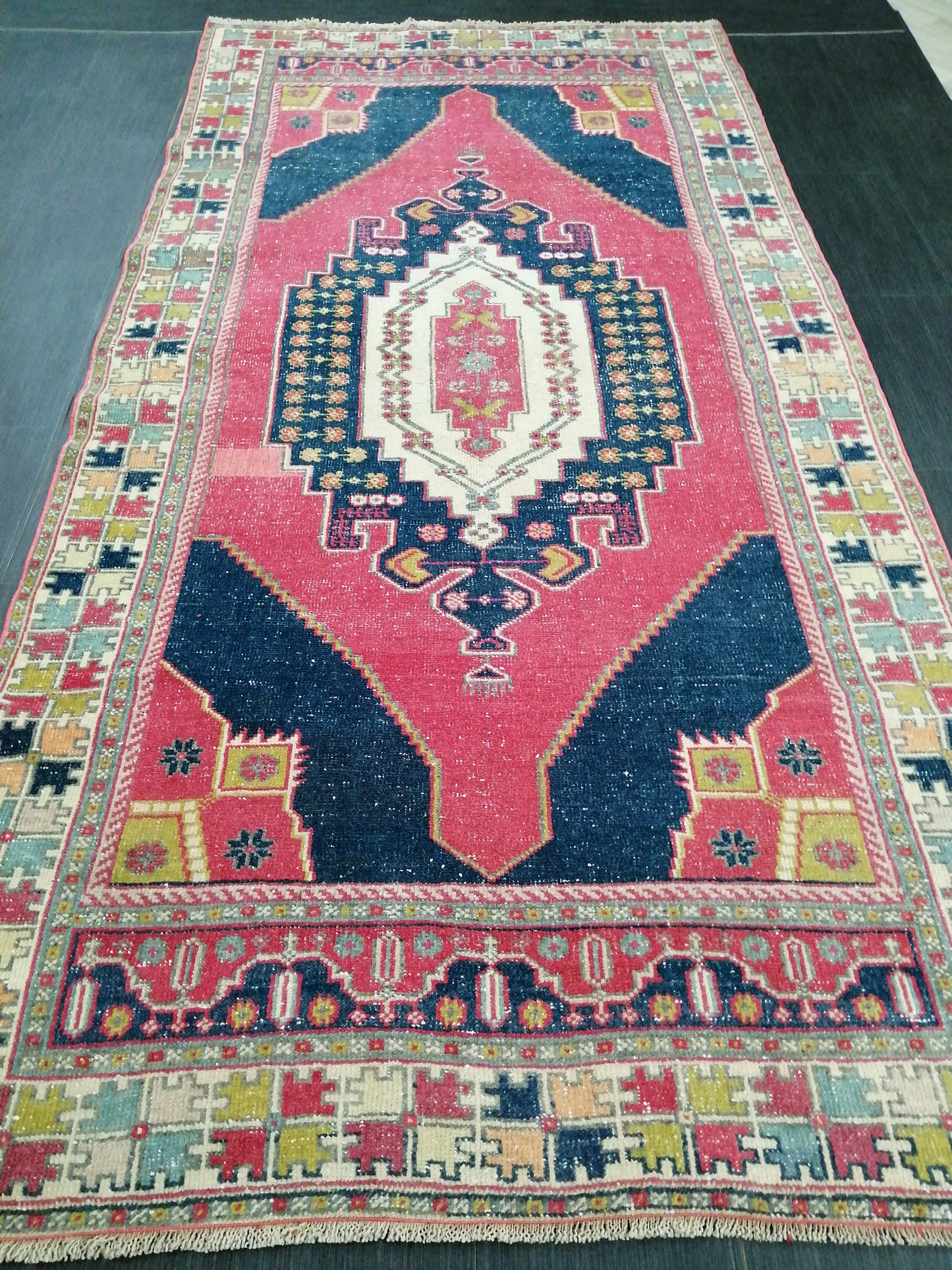 9.5 x 4.6 Rugs, Hand Made Rug, Blue Oushak Rug, Navy Vintag Rug, Bohemian Rug, Rug Runner, Turkish Rug, Farmhouse Rug, Vintage Rug, Wool rug