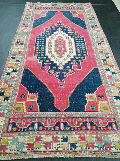 9.5 x 4.6 Rugs, Hand Made Rug, Blue Oushak Rug, Navy Vintag Rug, Bohemian Rug, Rug Runner, Turkish Rug, Farmhouse Rug, Vintage Rug, Wool rug