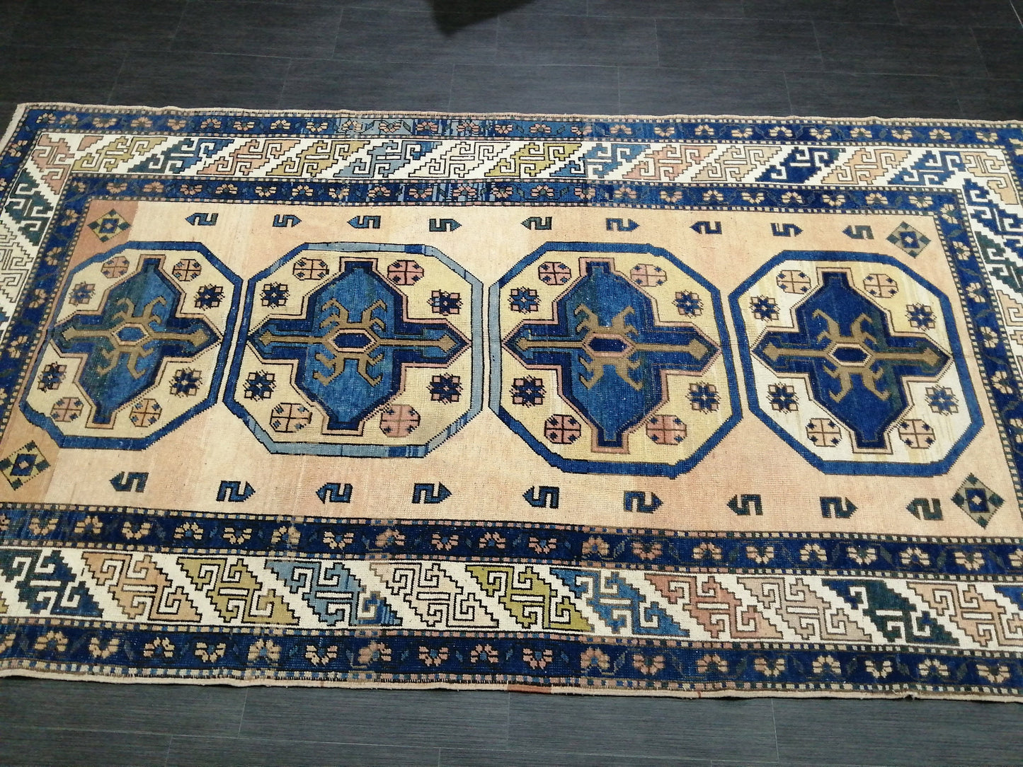Vintage RUG 8 x 5.2 TURKISH Oushak Rug Blue Vintage Oushak Runner Rug Vintage Runner Rug Wool Oushak Rug Hand Made Rugs Vintage Turkish Rug